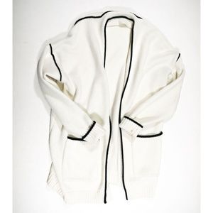 Maje Contrast Trim Ecru Wool Knit Cardigan Sweater